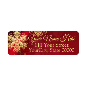 Red & Gold Snowflake Filigree Custom Christmas Label
