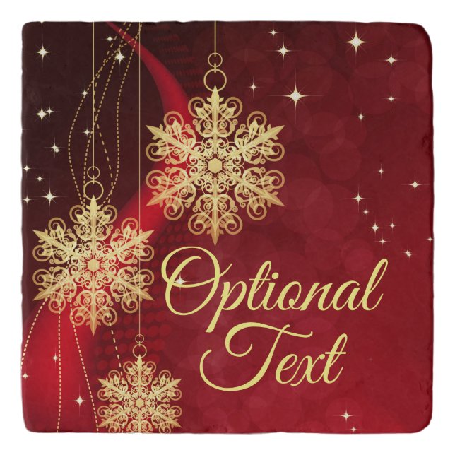 Red & Gold Snowflake Filigree Custom Christmas Trivet (Front)