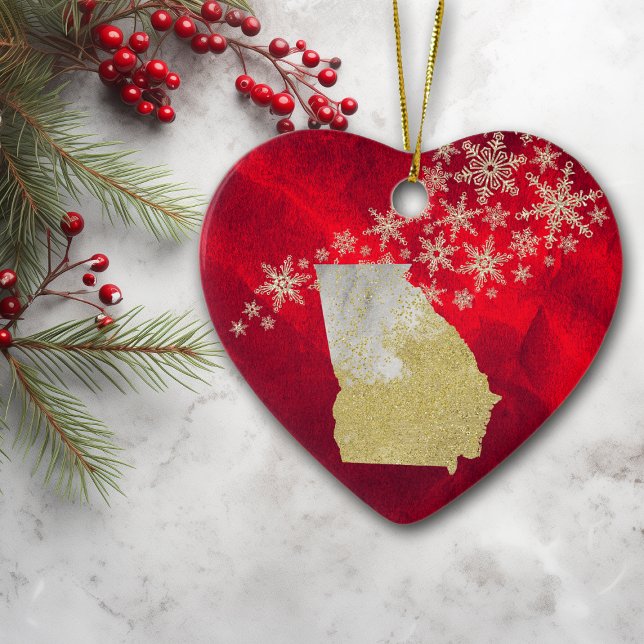 Red Gold Snowflake Georgia Heart Ceramic Ornament (Creator Uploaded)