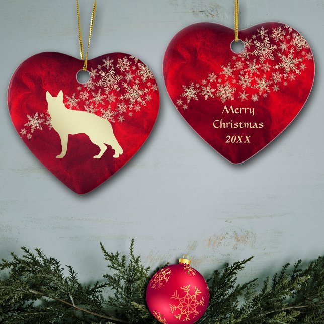 Red Gold Snowflake German Shepherd Ceramic Ornament (Creator Uploaded)