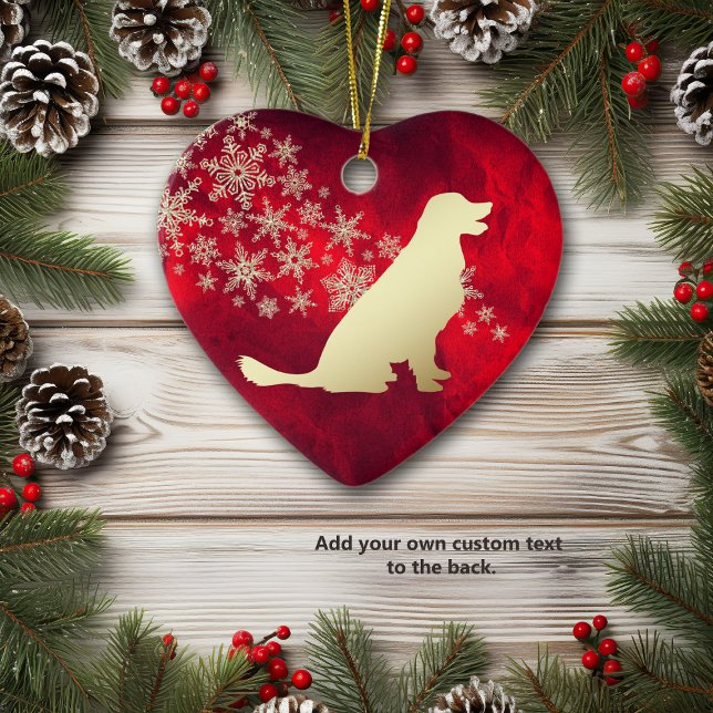 Red Gold Snowflake Golden Retriever Ceramic Ornament (Creator Uploaded)