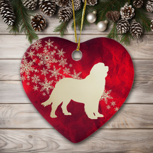 Red Gold Snowflake Newfoundland Dog Ceramic Ornament