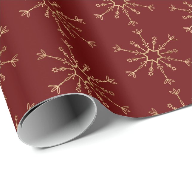 Red Gold Snowflake Pattern Wrapping Paper (Roll Corner)