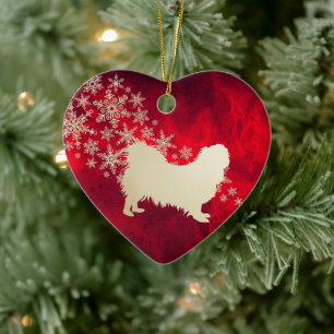 Red Gold Snowflake Pekingese Dog Ceramic Ornament