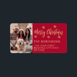 Red Gold Snowflake Photo Christmas Return Address Label<br><div class="desc">Modern Red and Gold Snowflake Photo Merry Christmas Script Holiday Christmas Return Address Labels. Features a „Merry Christmas” script,  one family photo,  snowflakes on red background. Great for Christmas holiday season,  easy to personalize them with your names and return address info.</div>