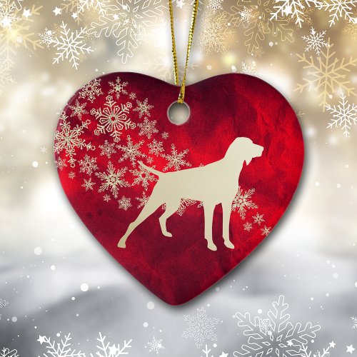 Red Gold Snowflake Pointer Dog Ceramic Ornament
