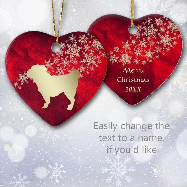Red Gold Snowflake Pug Ceramic Ornament (Creator Uploaded)