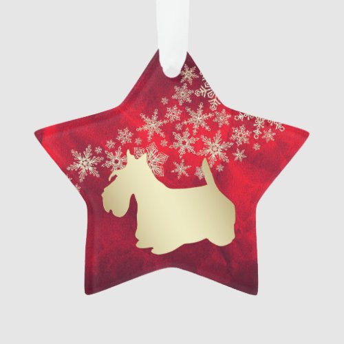 Red Gold Snowflake Scottie Dog Ornament