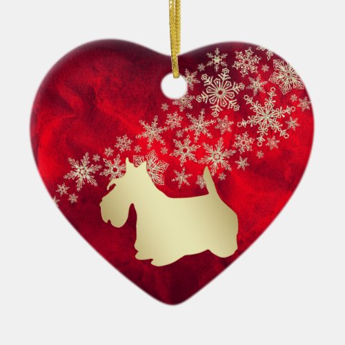 Red Gold Snowflake Scottish Terrier Ceramic Ornament