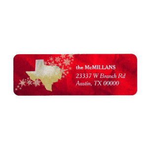 Red Gold Snowflake Texas Return Address Label