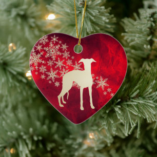 Red Gold Snowflake Whippet Dog Ceramic Ornament