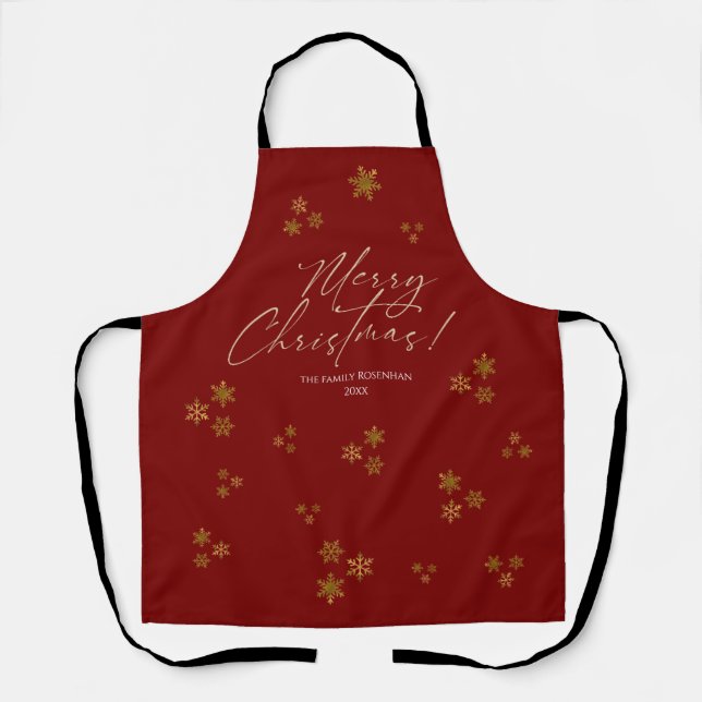Red & Gold Snowflakes Christmas  Apron (Front)