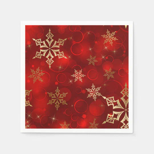 Christmas Treasures Red Gold Snowflakes Holiday Banquet Party Luncheon Napkins 