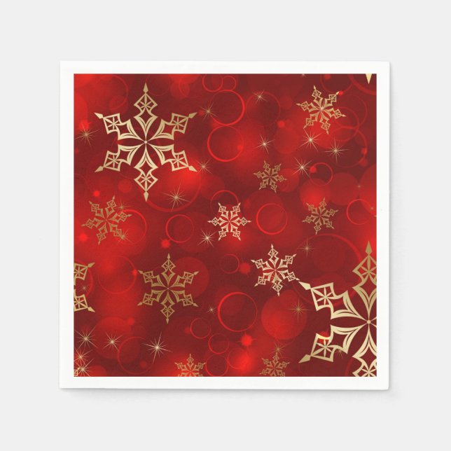 Red & Gold Snowflakes Christmas Holiday Napkins (Front)