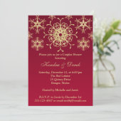 Red, Gold Snowflakes Couples Shower Invite (Standing Front)