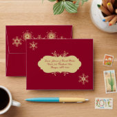 Red, Gold Snowflakes Envelope for RSVP Card (Desk)