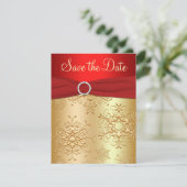 Red, Gold Snowflakes Wedding Save the Date Card (Standing Front)