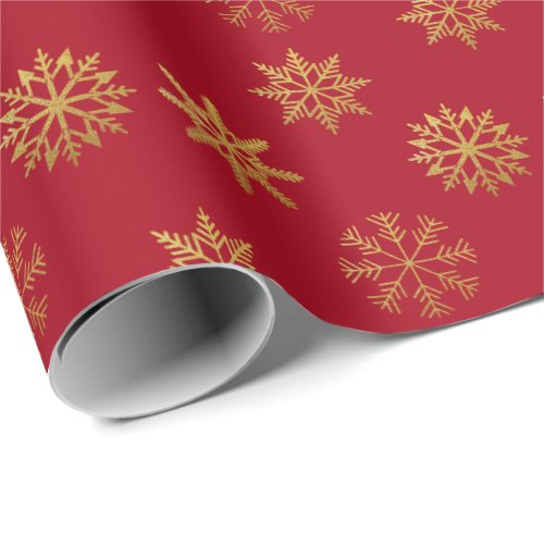 Red Gold Snowflakes Wrapping Paper