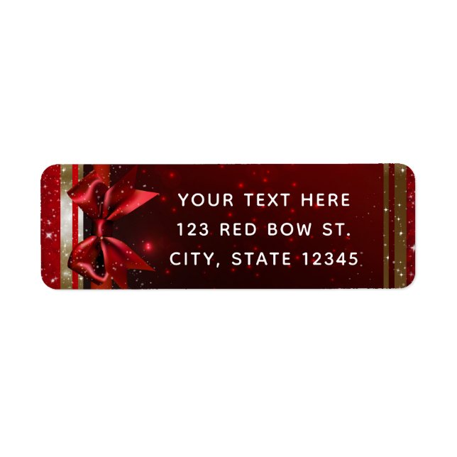 Red & Gold Sparkle Chic Bow Elegant Holiday Party Label (Front)