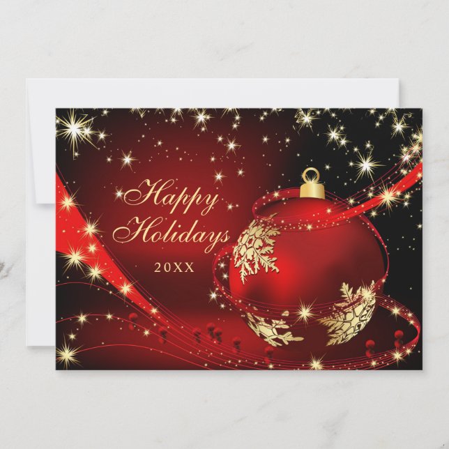 Red Gold Sparkle Christmas Ball Corporate Greeting Holiday Card (Front)