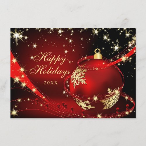 Red Gold Sparkle Christmas Ball Corporate Greeting Holiday Card