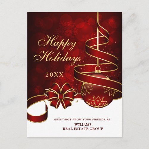 Red Gold Sparkle Christmas Ball Corporate Greeting Postcard