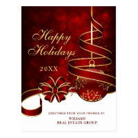 Red Gold Sparkle Christmas Ball Corporate Greeting Postcard