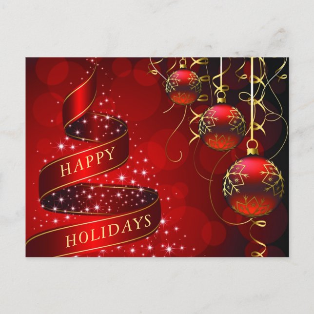 Red Gold Sparkle Christmas Ball Corporate Greeting Postcard (Front)