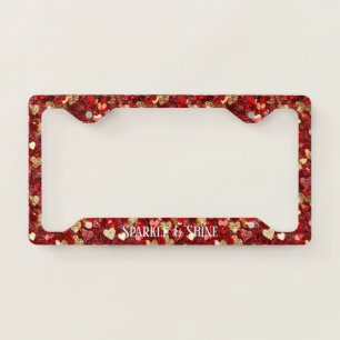 Red Gold Sparkle Hearts License Plate Frame