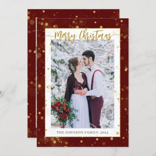 Red Gold Sparkle Merry Christmas 2 Photo Holiday Card