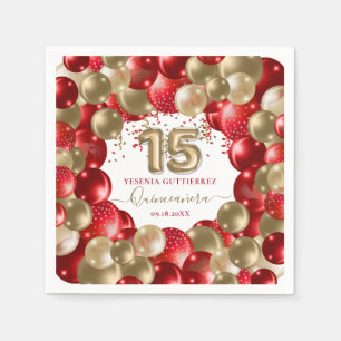  Red Gold Sparkle Quinceañera Balloon Napkins