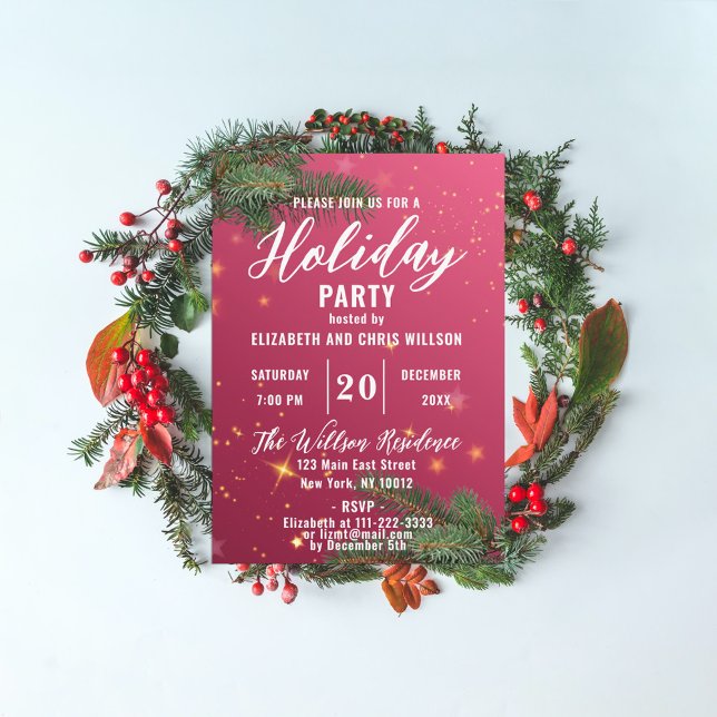 Red Gold Sparkle Winter Holiday Cocktail Party Invitation (Creator Uploaded)