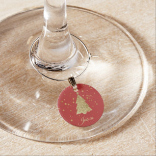 Red Gold Sparkles Christmas Tree Wine Charm