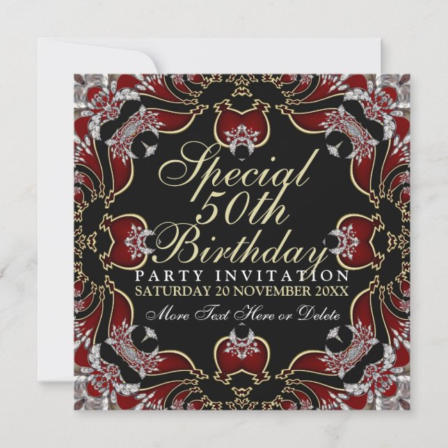 Red+Gold Special 50th Birthday Party  Invitations (Front)