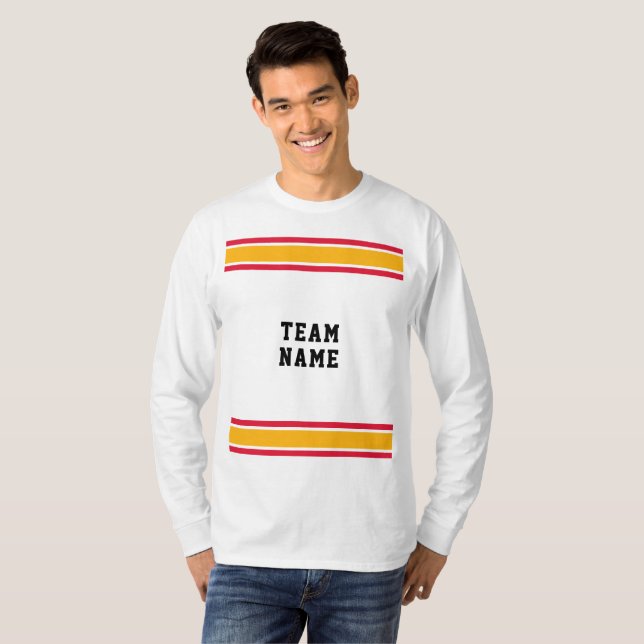 Red Gold Sports Jersey Team Name White Long Sleeve T-Shirt (Front Full)