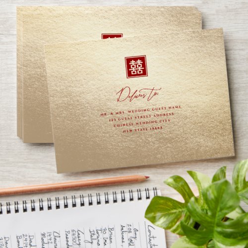 RedGold Square Double Happiness Chinese Wedding Envelope
