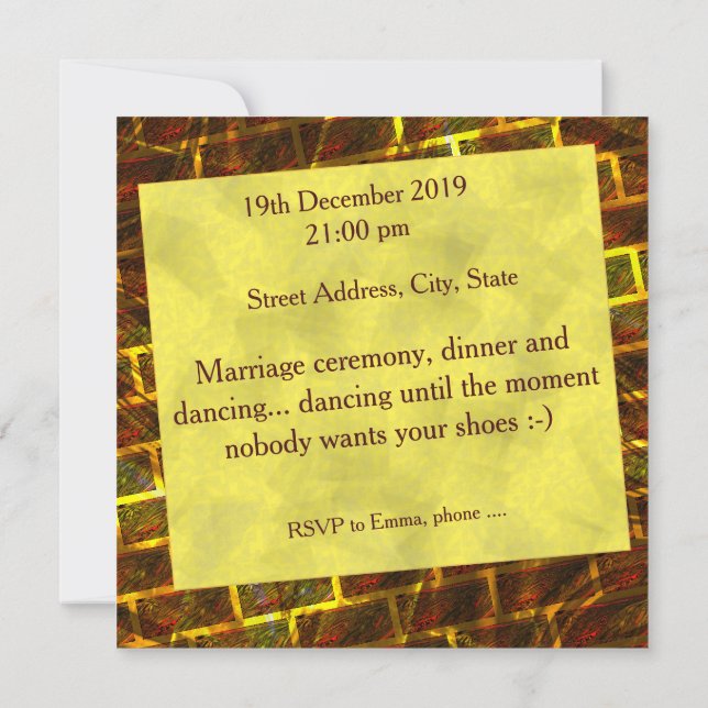 Red gold stain, scratches, grid or brick effect invitation (Back)