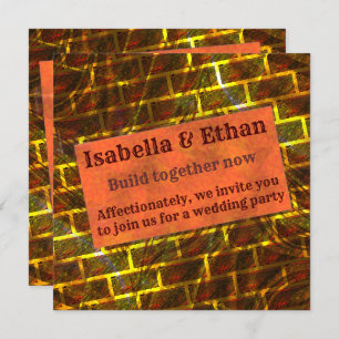 Red gold stained, scratches, grid or brick effect invitation