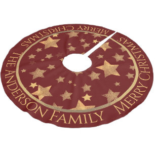 Red Gold Star Elegant Vintage Merry Christmas Brushed Polyester Tree Skirt