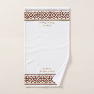 Red Gold Star Flower Border White Customized Wudhu Hand Towel