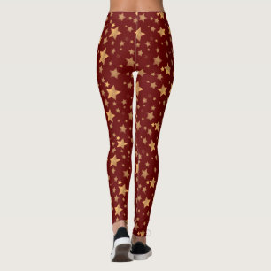Red Gold Star Pattern Vintage Merry Christmas Leggings