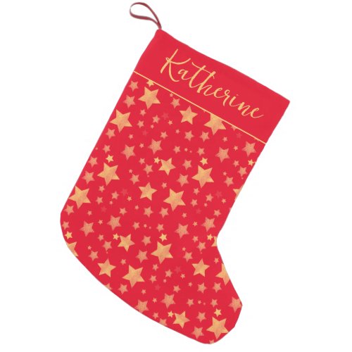 Red Gold Star Retro Vintage Pattern Name Christmas Small Christmas Stocking