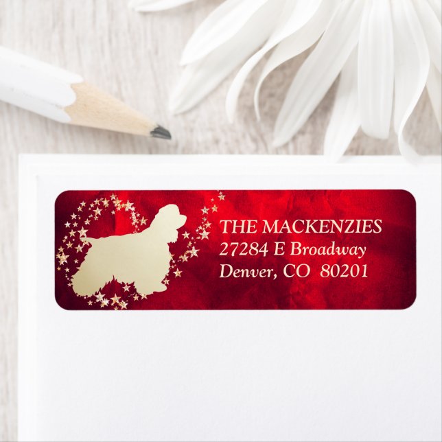 Red Gold Star Swirl American Cocker Spaniel Label (Insitu)
