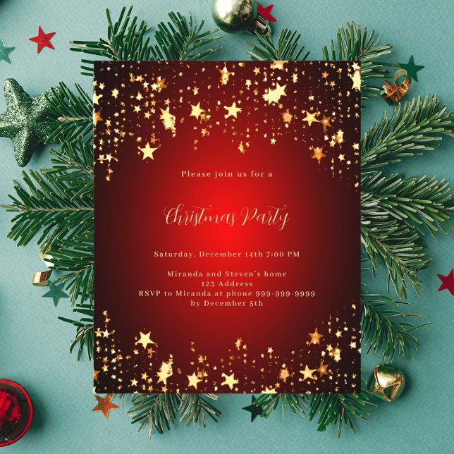 Red gold stars Christmas Party invitation (Creator Uploaded)