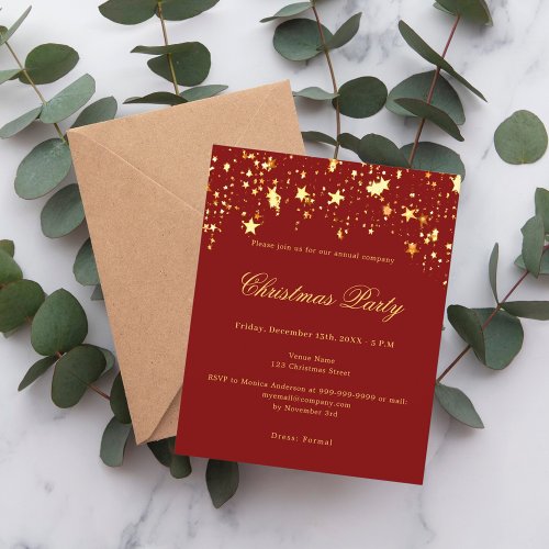 Red gold stars company Christmas Party invitation