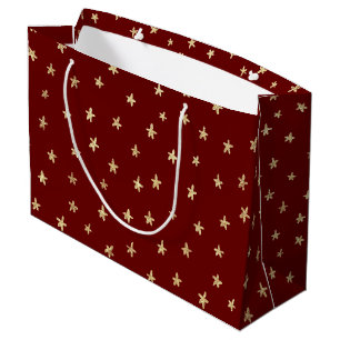 Red Gold Stars Dark Moody Pattern Large Gift Bag