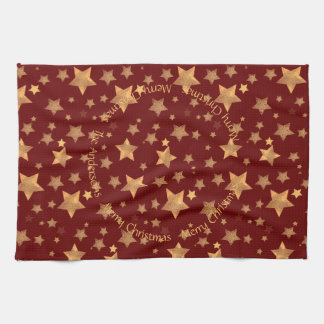 Red Gold Stars Pattern Elegant Vintage Christmas Kitchen Towel