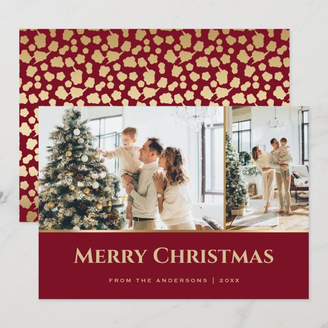 Red Gold Stars Photo Christmas Holiday Card (Front/Back)