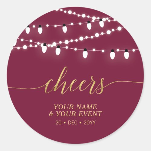 Red  Gold String Lights Cheers Event Favor Gift Classic Round Sticker