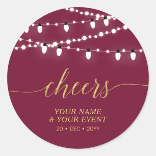 Red & Gold String Lights Cheers Event Favor Gift Classic Round Sticker